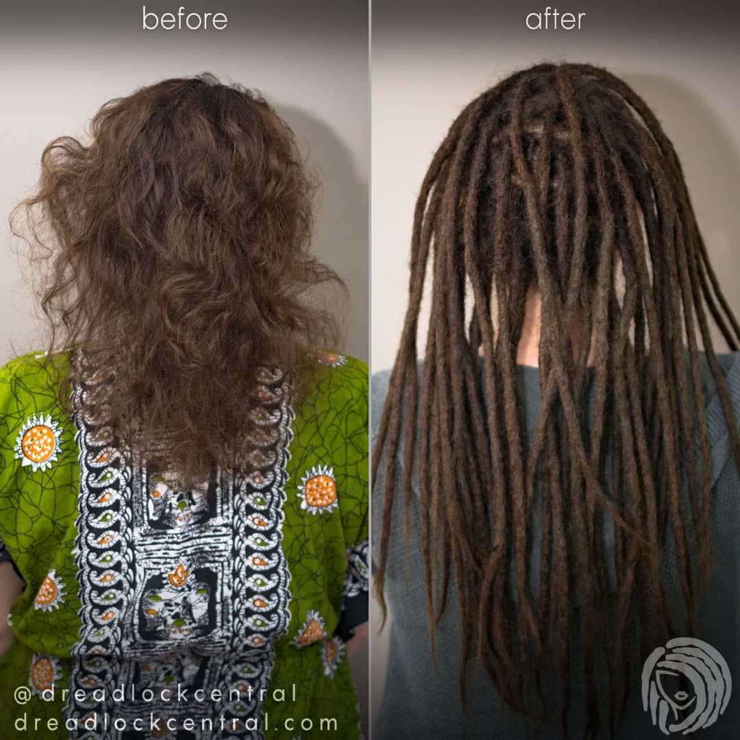 Dreadlock Extension Before and After for Caucasian Hair