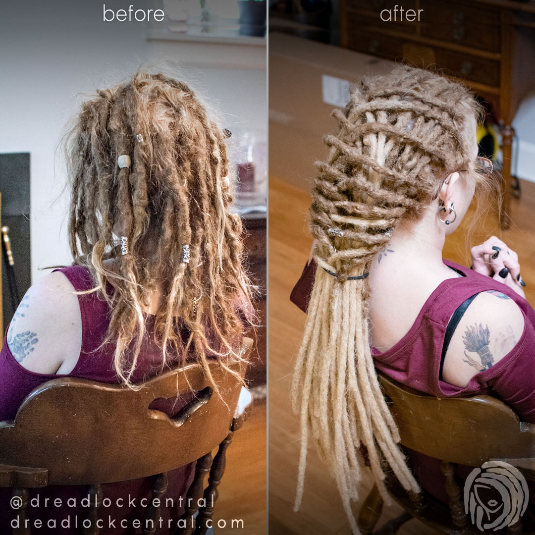 We braided Lisa's Dreadlocks after her root maintenance and extension installation