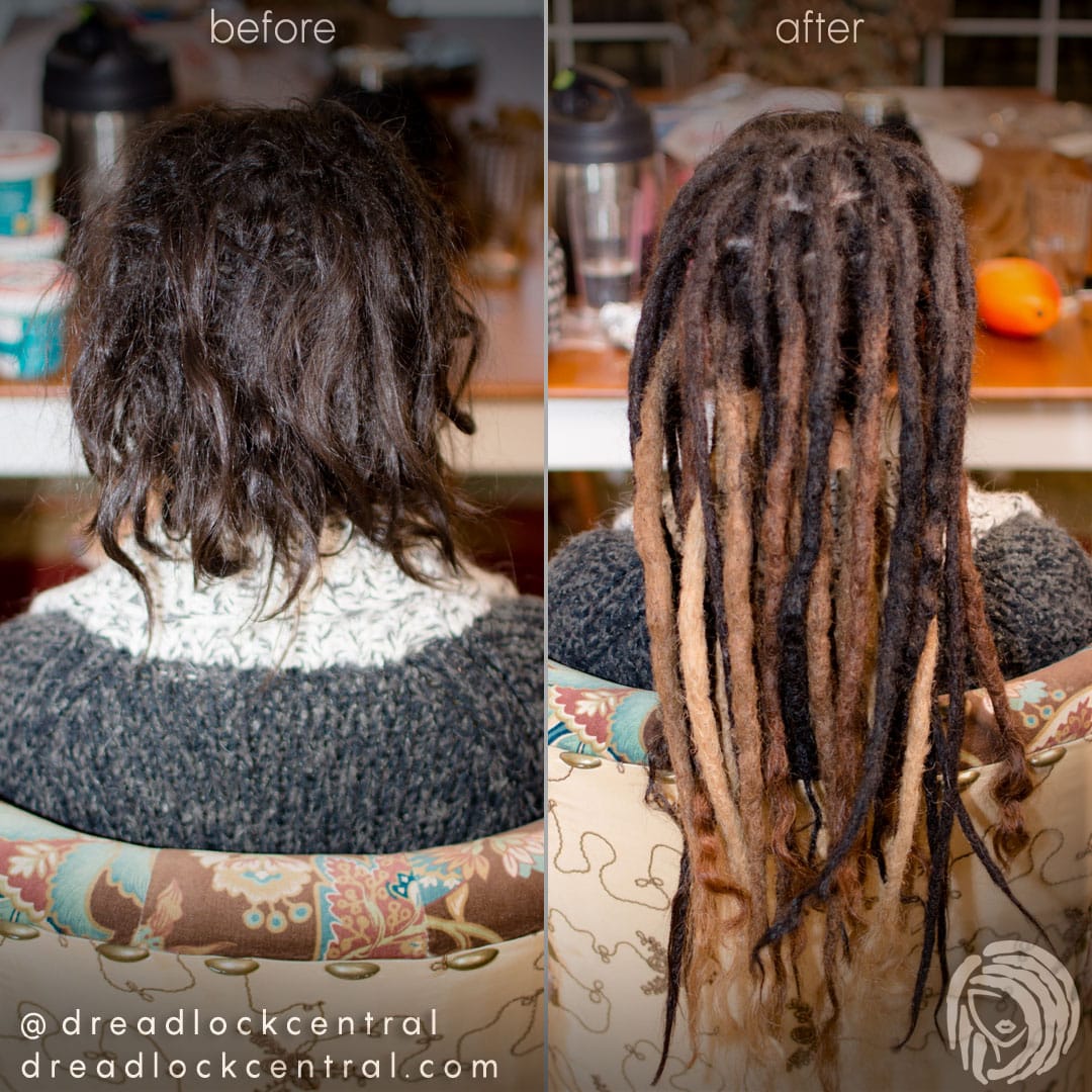 We split this client's dreadlock into two strong and well defined dreadlocks to save him from having only one dreadlock that is too thick for his preference